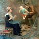 Chromo painting 1900 Breton family Baby fisherman signed