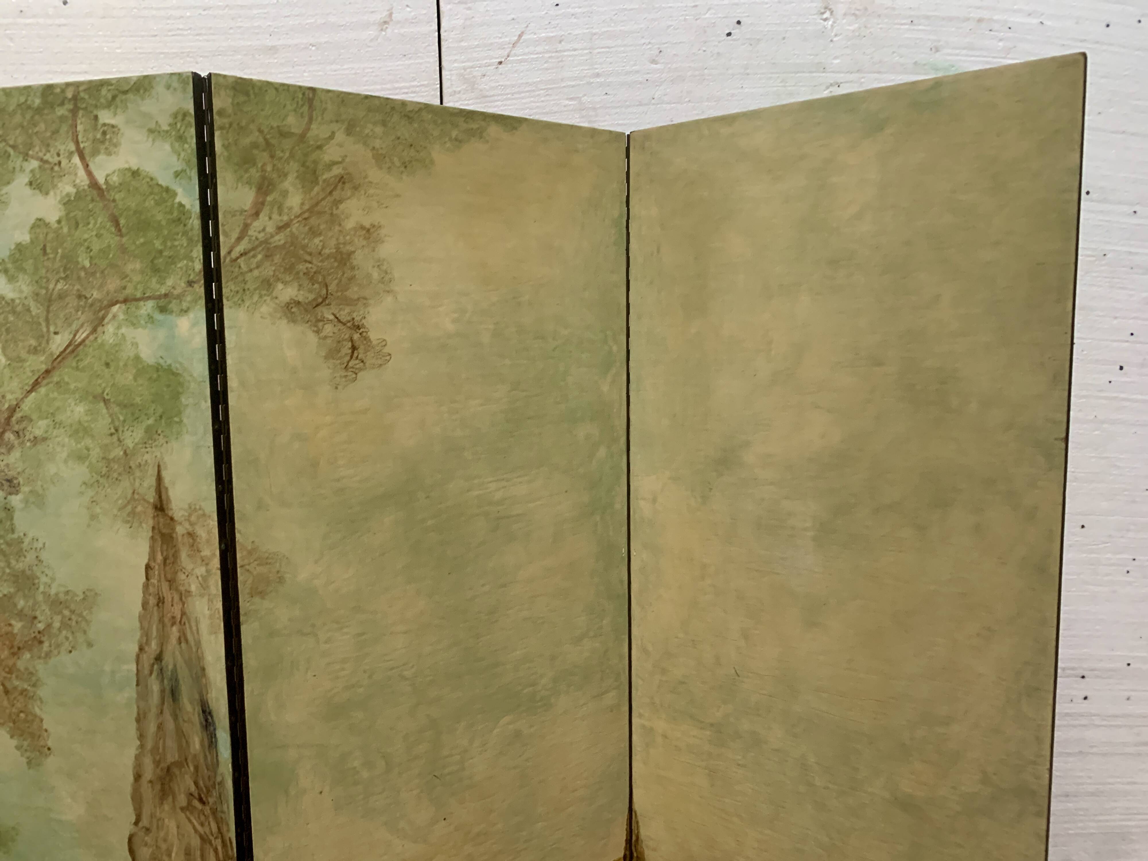 20th century three-leaf painted screen