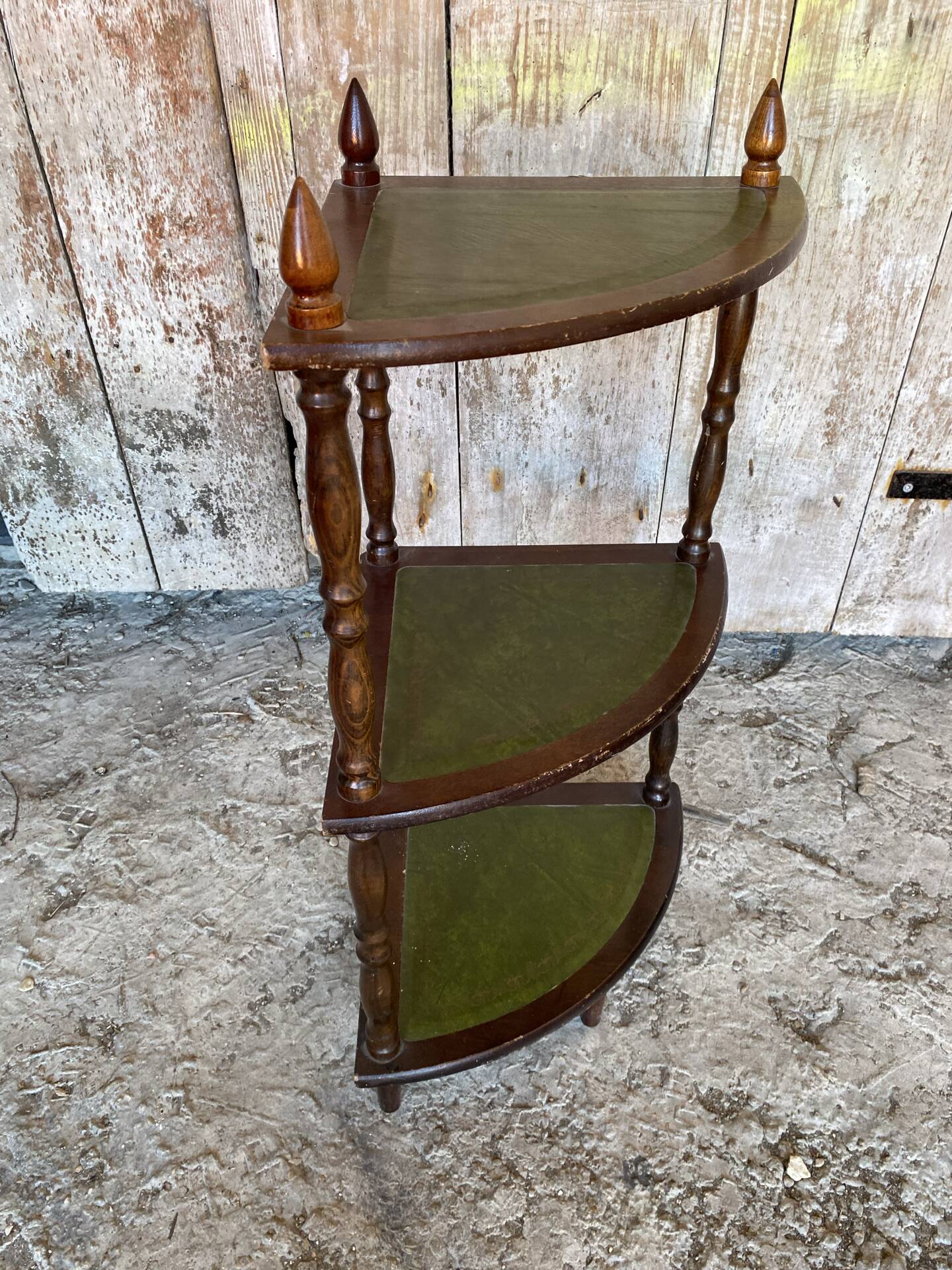 Étagère Meuble D’Angle Ancien Bois + Tablette Verte Vintage