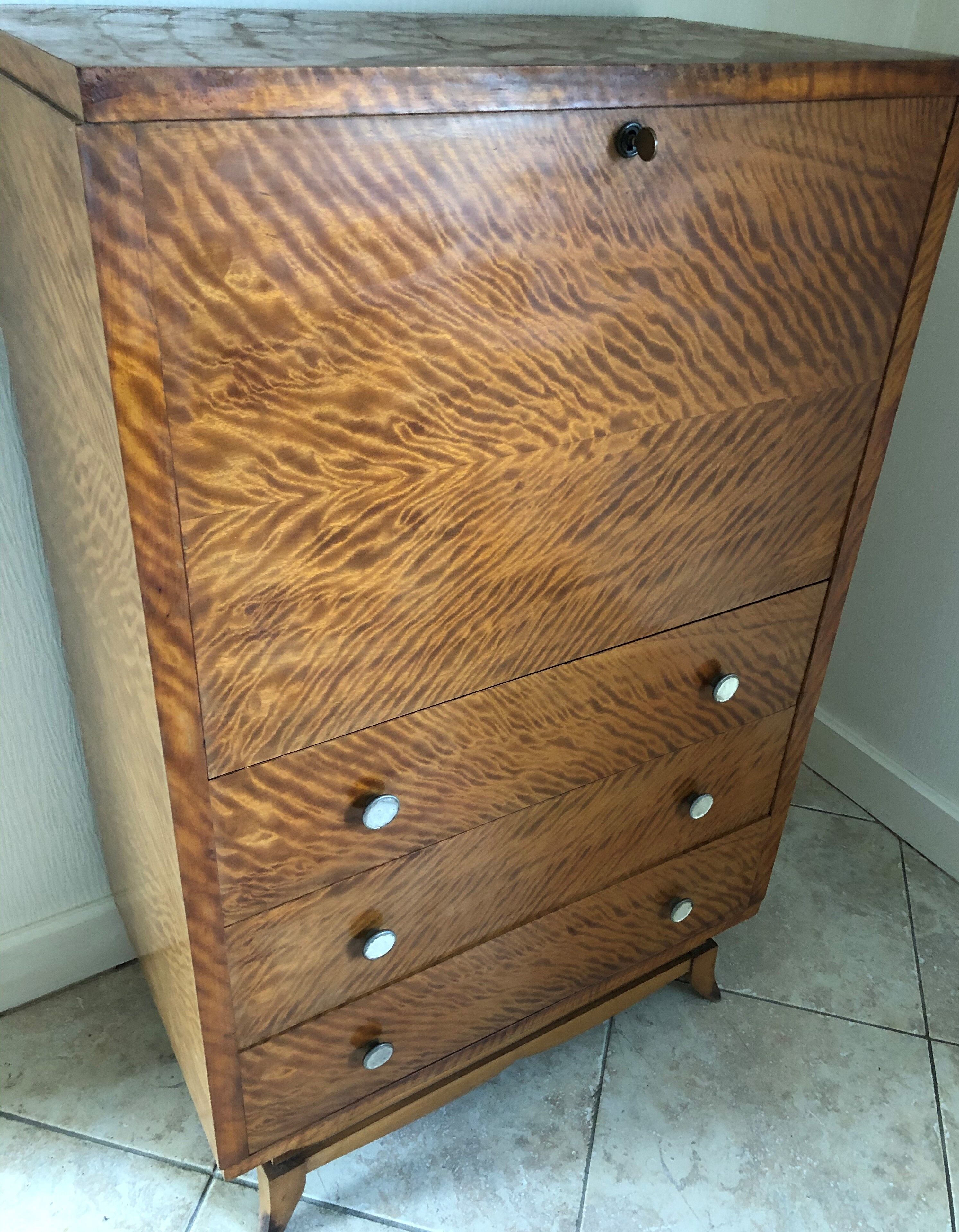 Storage unit art deco style in burled satinwood