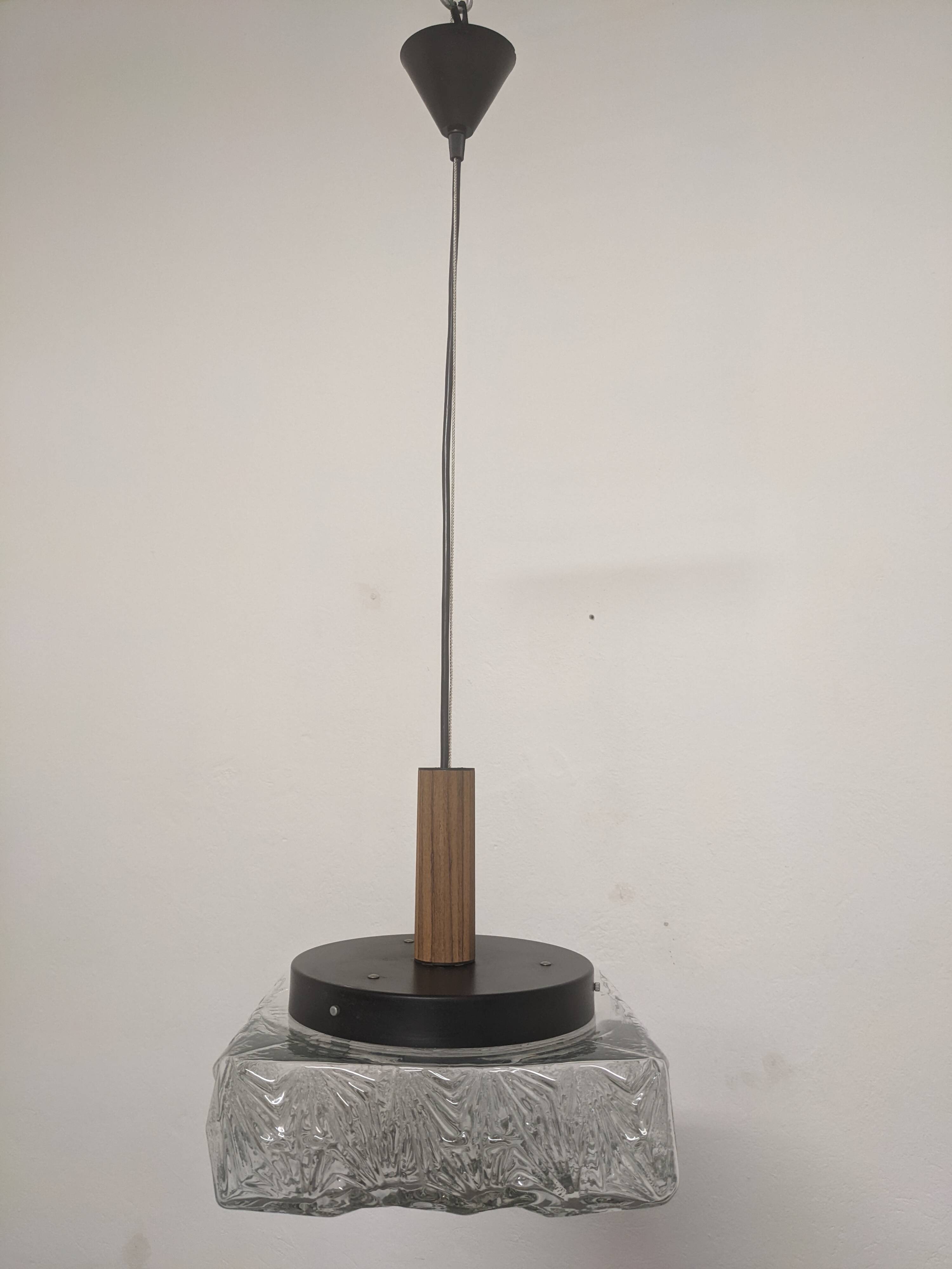 Square glass pendant light by Limburg, Germany circa 1970