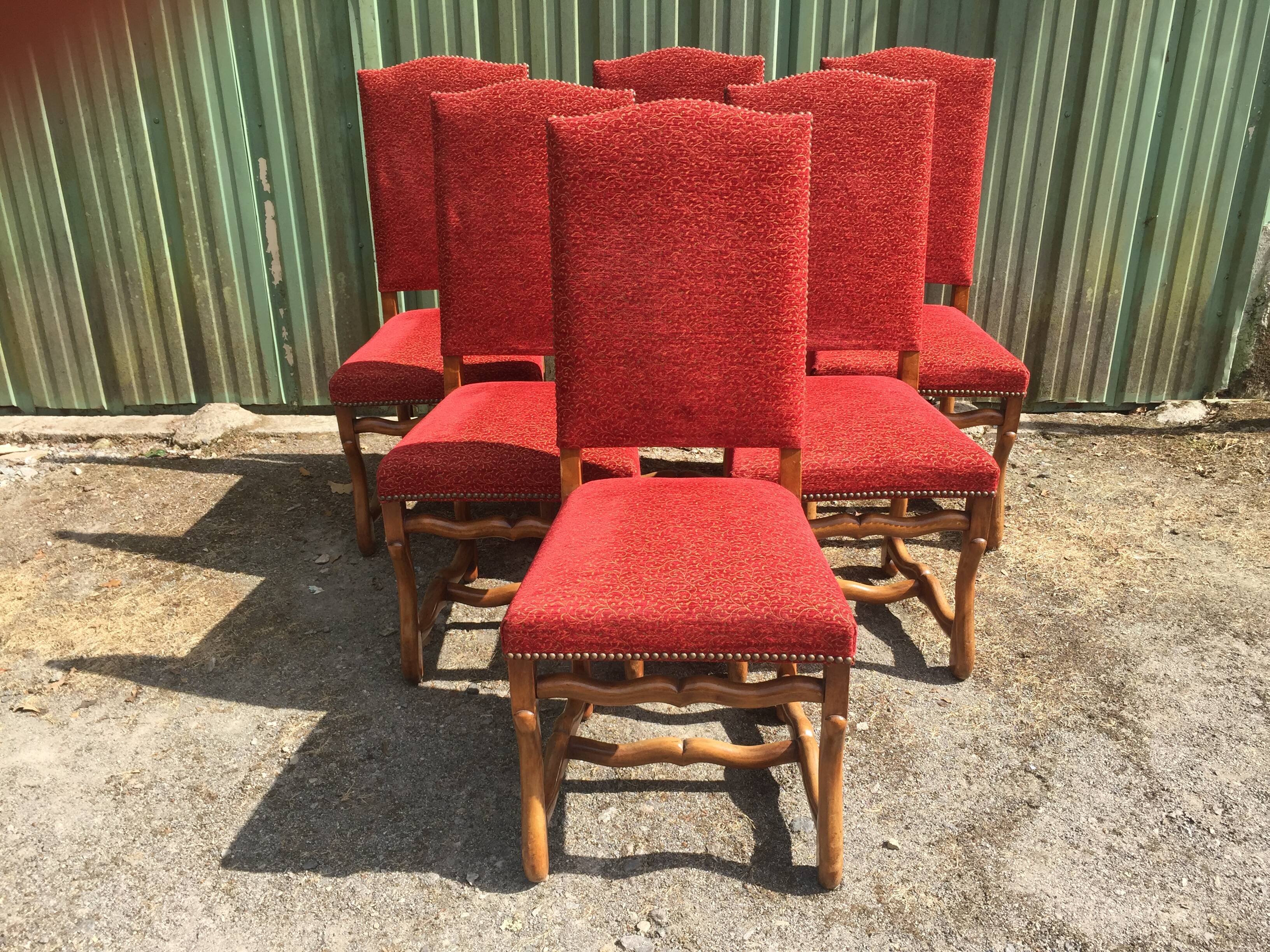 Vintage Louis XIII style chairs sheep bones in beech and velvet.