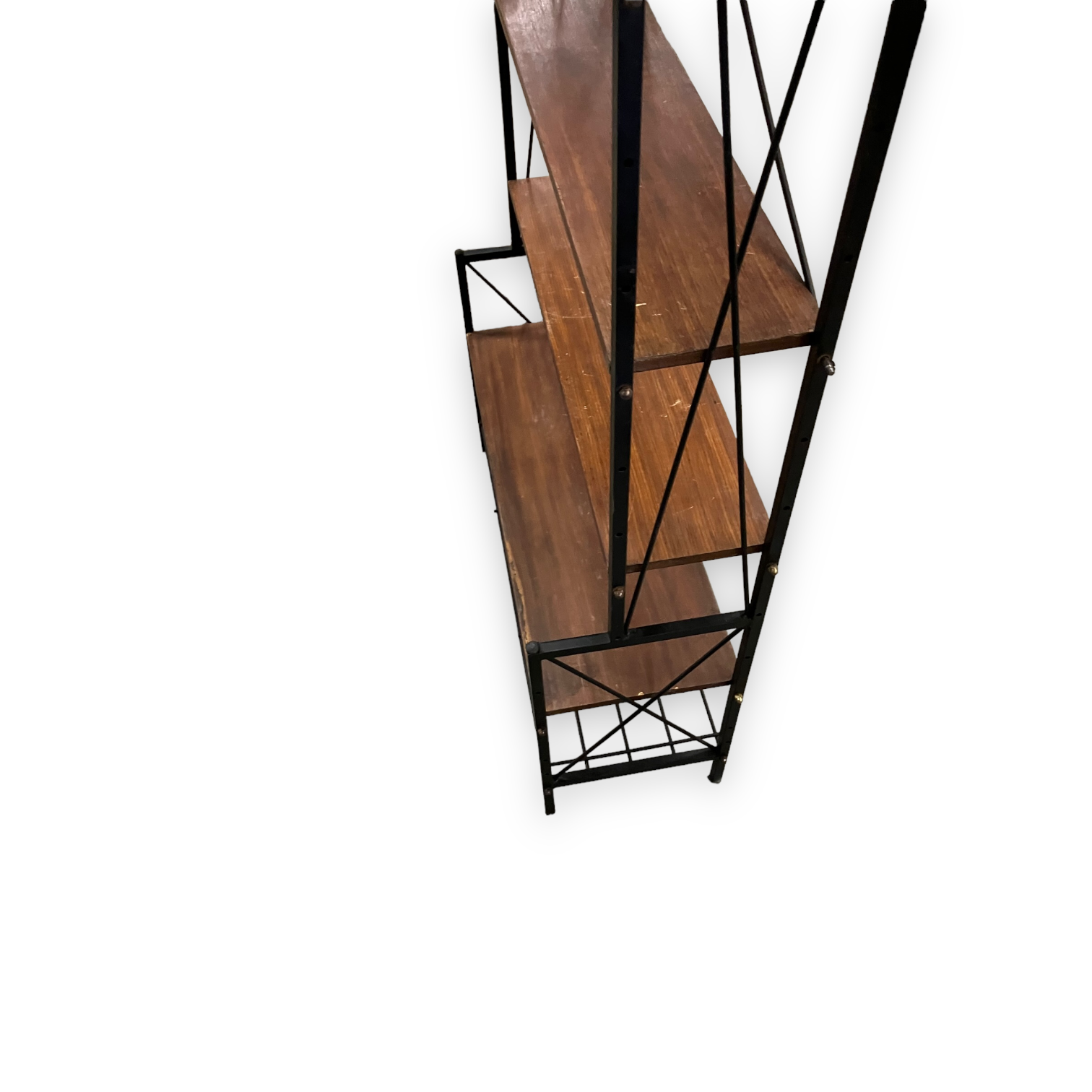 1950s teak and black metal shelf bookcase
