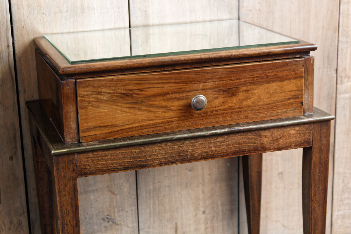 Bedside table, sofa tip - rosewood and brass plate