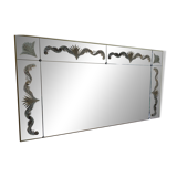 Panoramic mirror with etched parcloses in Art Deco style.