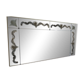 Panoramic mirror with etched parcloses in Art Deco style.