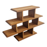 Low solid oak shelf, brutalist style, 60s