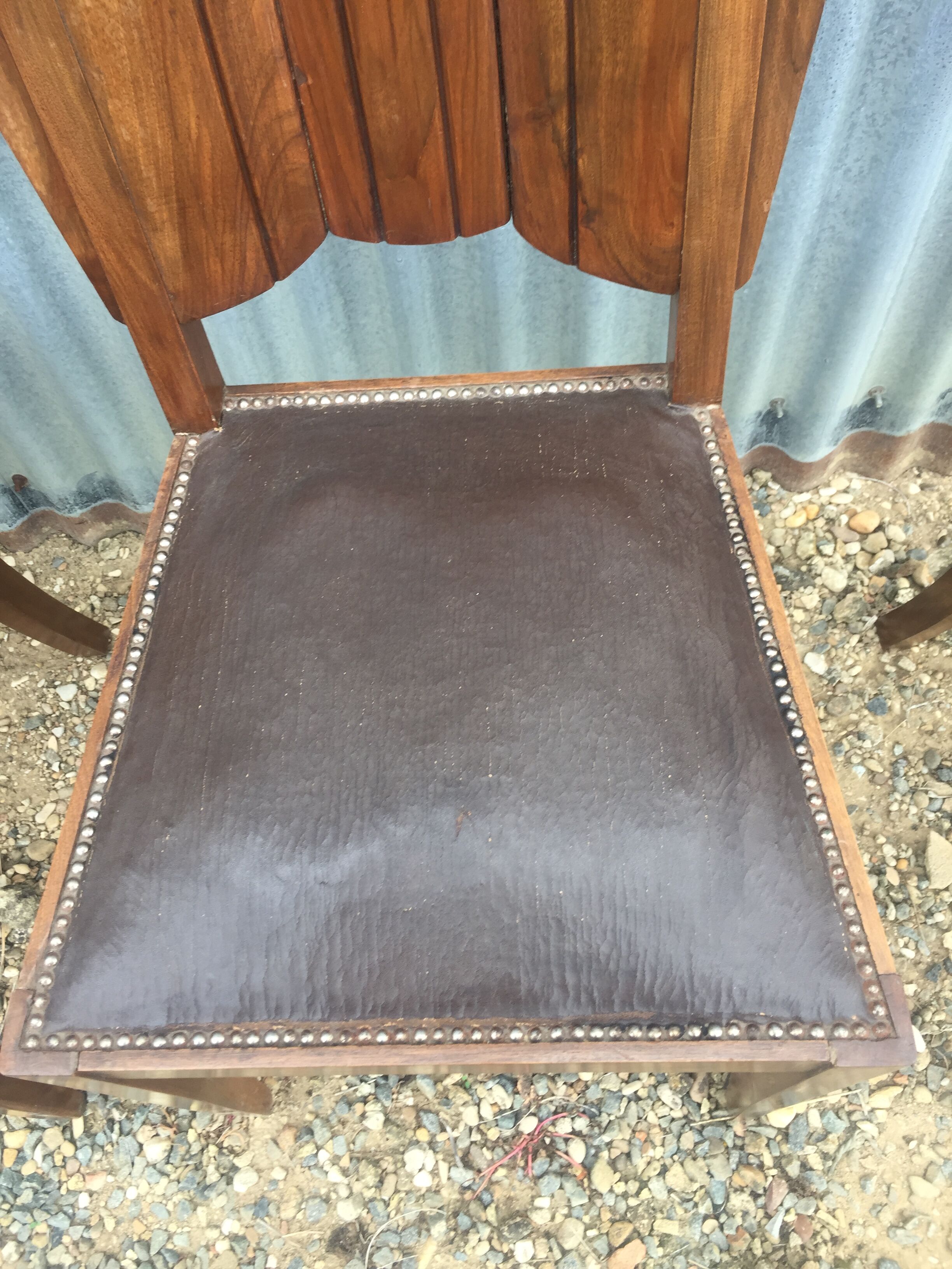 4 wooden and leather chairs art deco