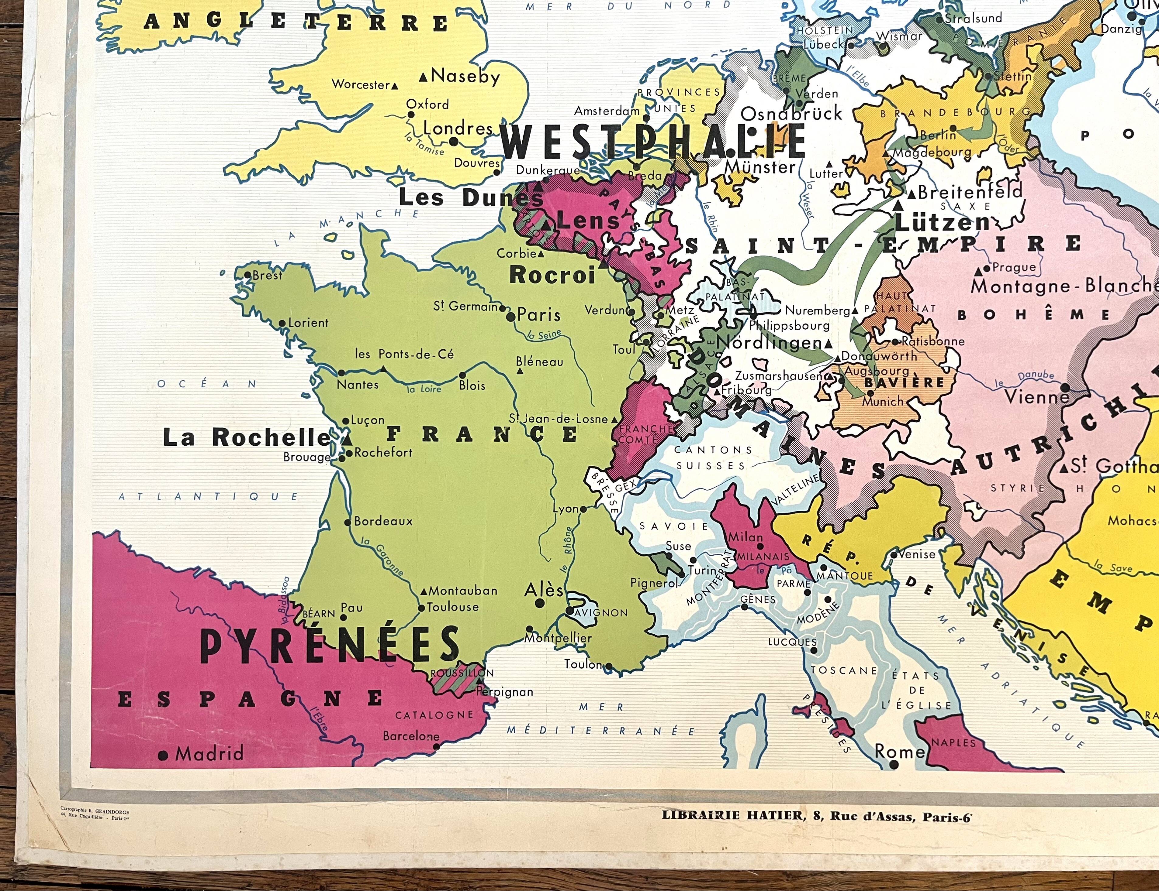 Old Hatier Trotignon map 220-21, 1950 Europe 16th 17th Renaissance