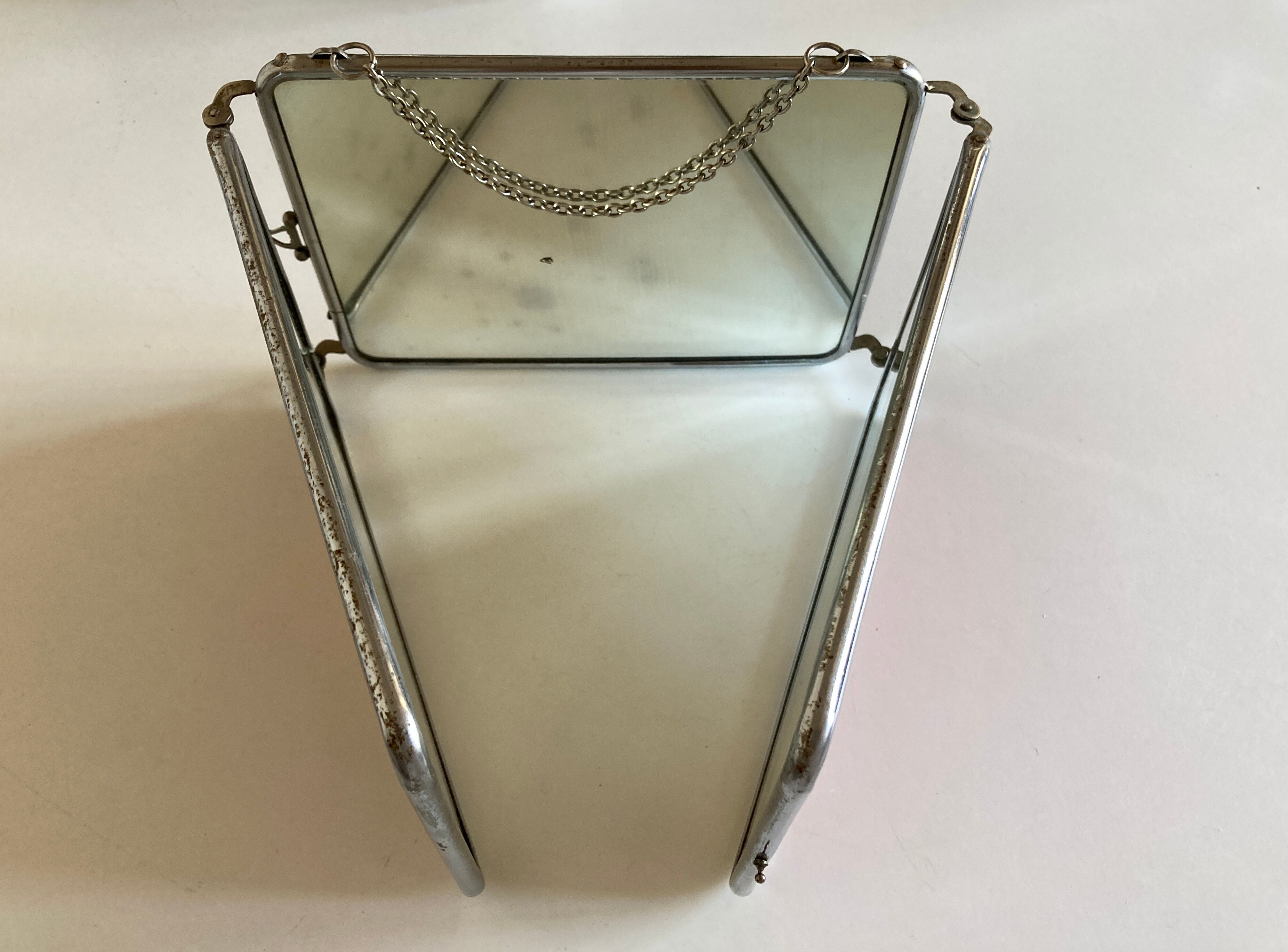 Miroir de barbier triptyque à l'italienne horizontal 1960 L69cm