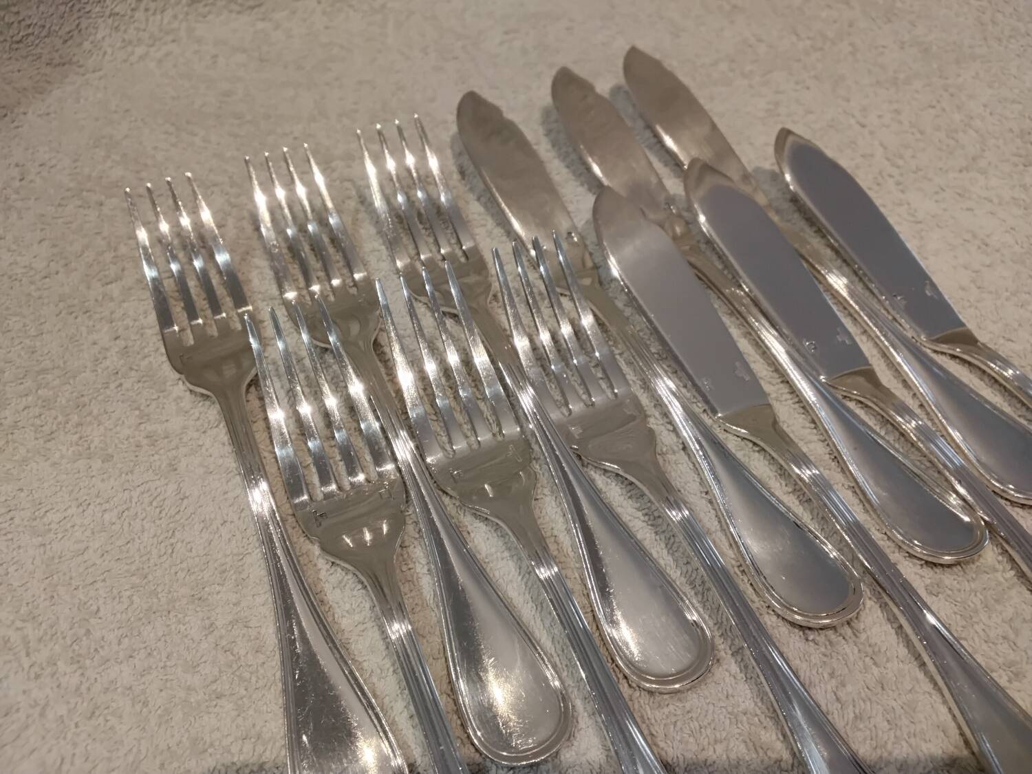 6 fish cutlery sets, 12 pieces, silver-plated metal, Christofle silversmith, Albi pattern