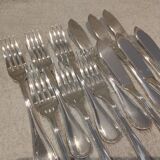 6 fish cutlery sets, 12 pieces, silver-plated metal, Christofle silversmith, Albi pattern