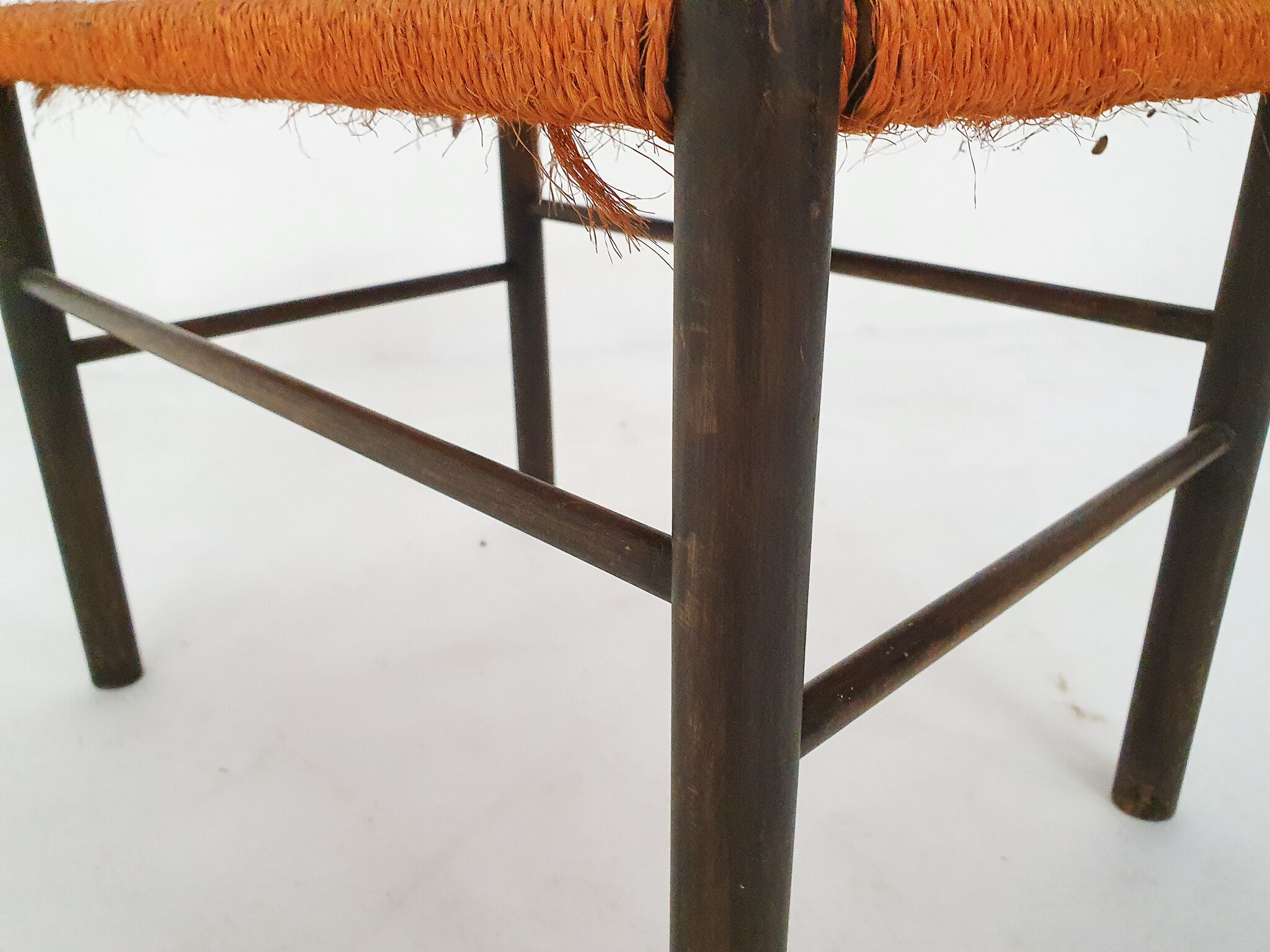 Mid-century sisal and wooden stool, The Netherlands 1950's