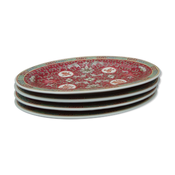 4 raviers ovales en faïence chinoise L 20,5 cm