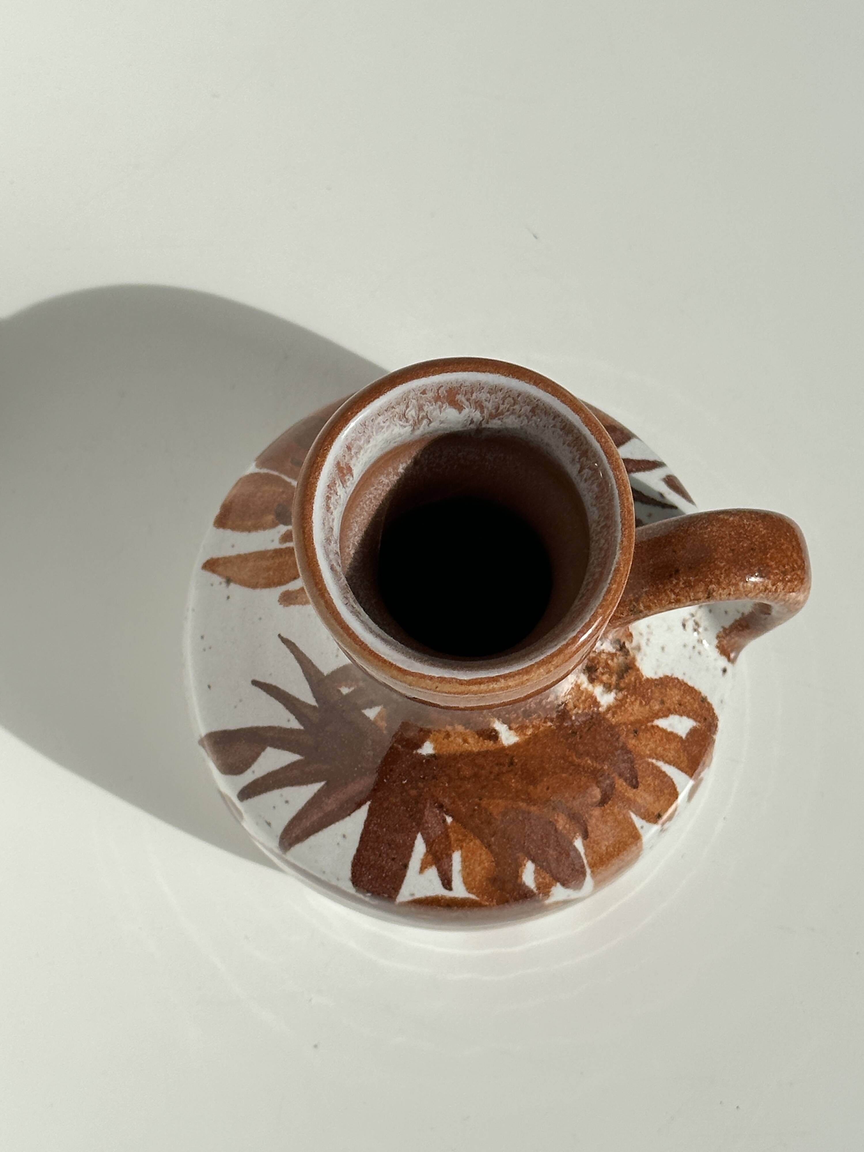 Small white and brown vase or pitcher West Germany H:15cm D:10.5cm