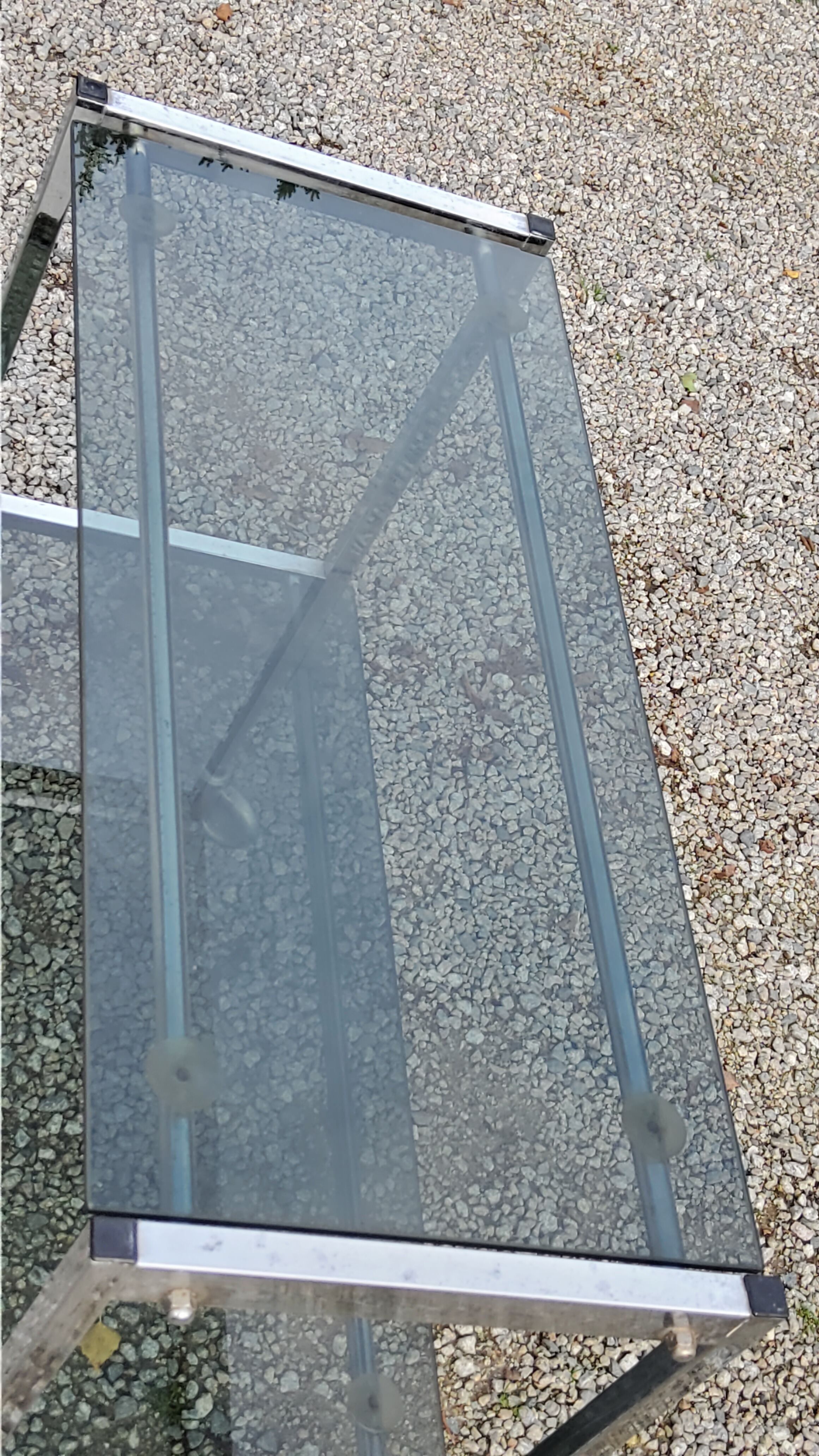 Console service of the 70s double trays smoked glass chrome base