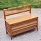 Vintage chest bench from the 50s in oak and rattan
