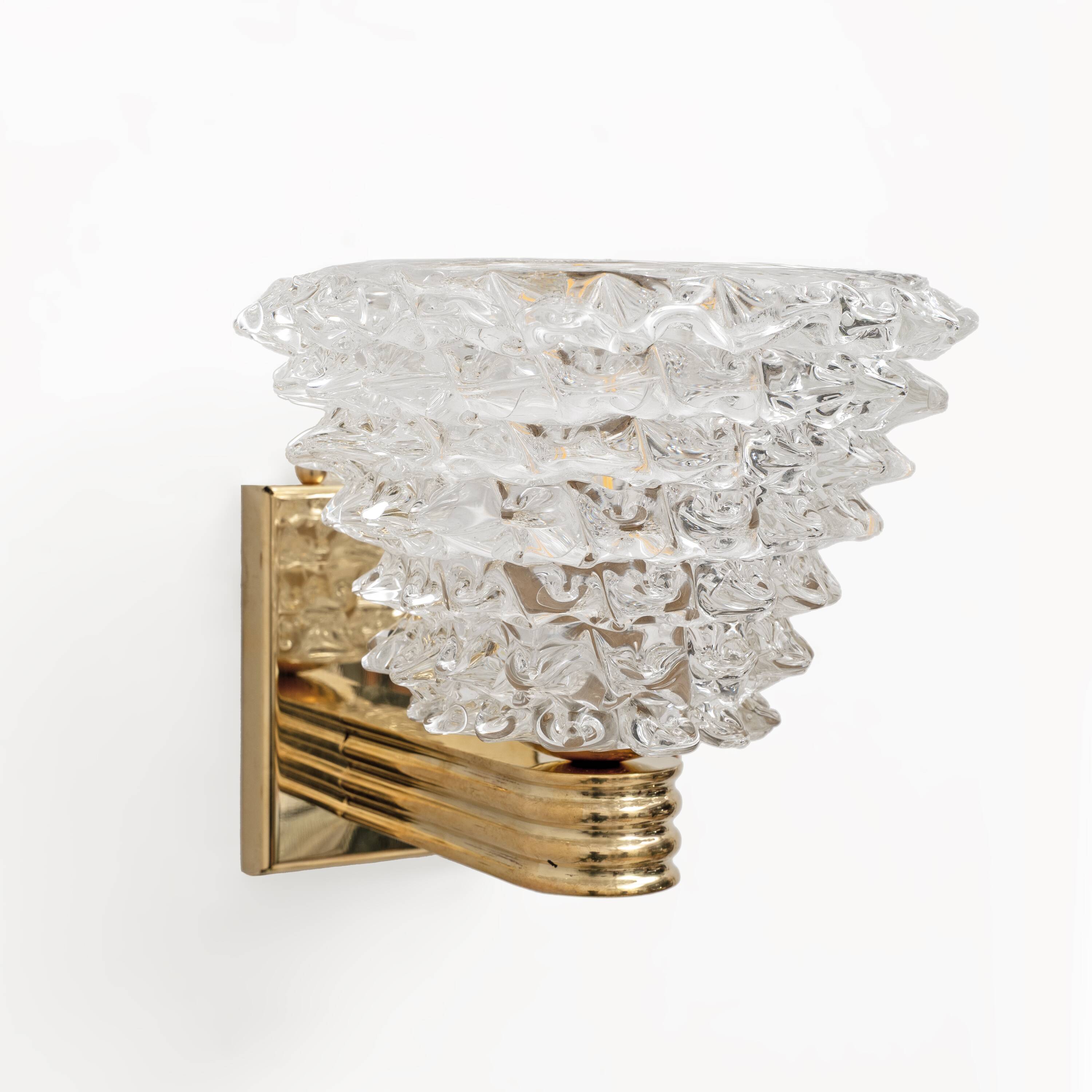 Appliques en verre de Murano Rostrato moyen en laiton de style Art Déco Barovier, paire.