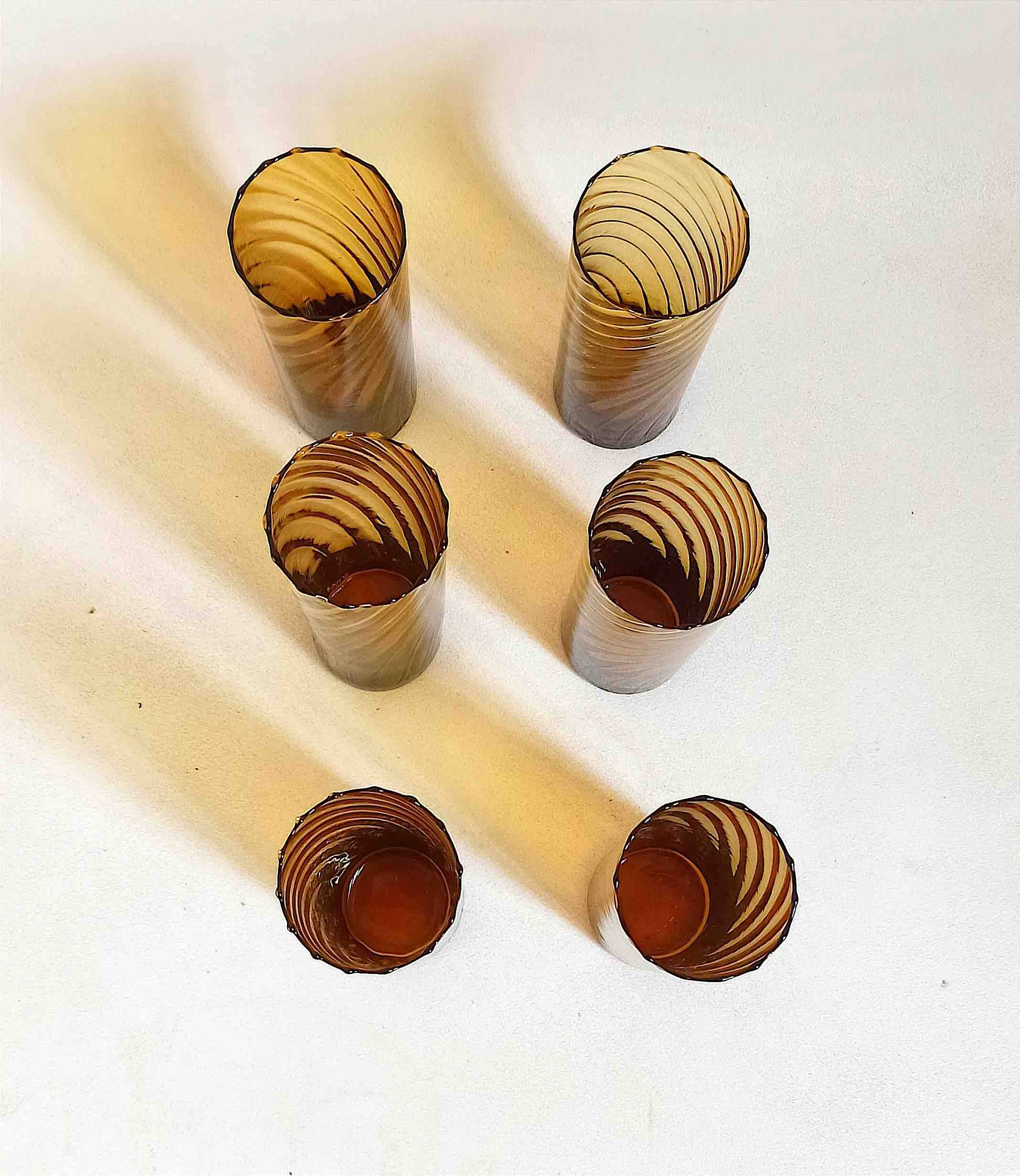 Set of 6 vintage amber glasses Height 17 cm