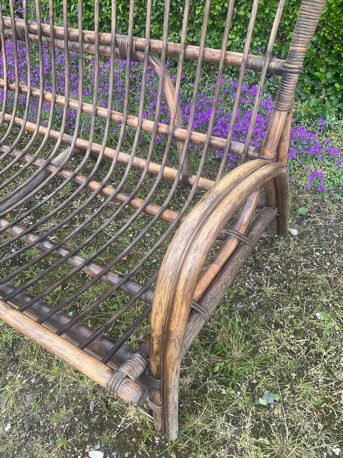 Vintage rattan bench from the 60s
