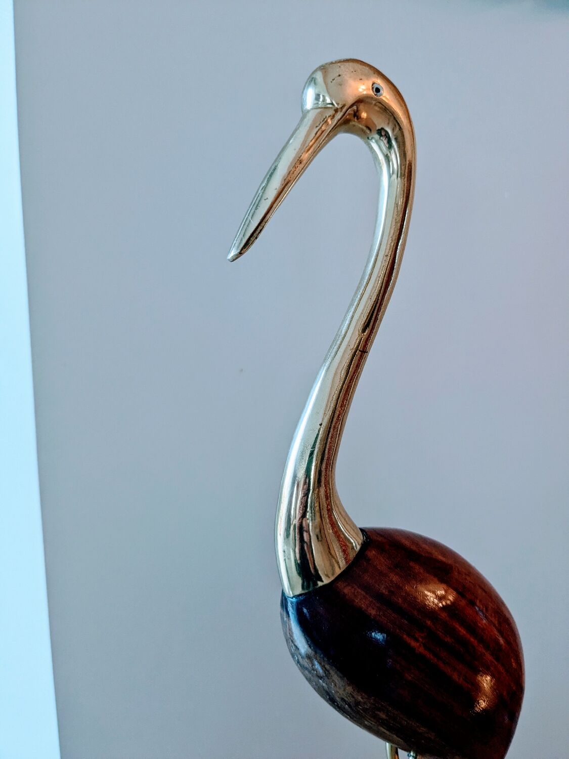 Blue heron of the 60s-70s in brass and rosewood and teak