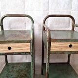 Pair of bedside tables in patinated metal