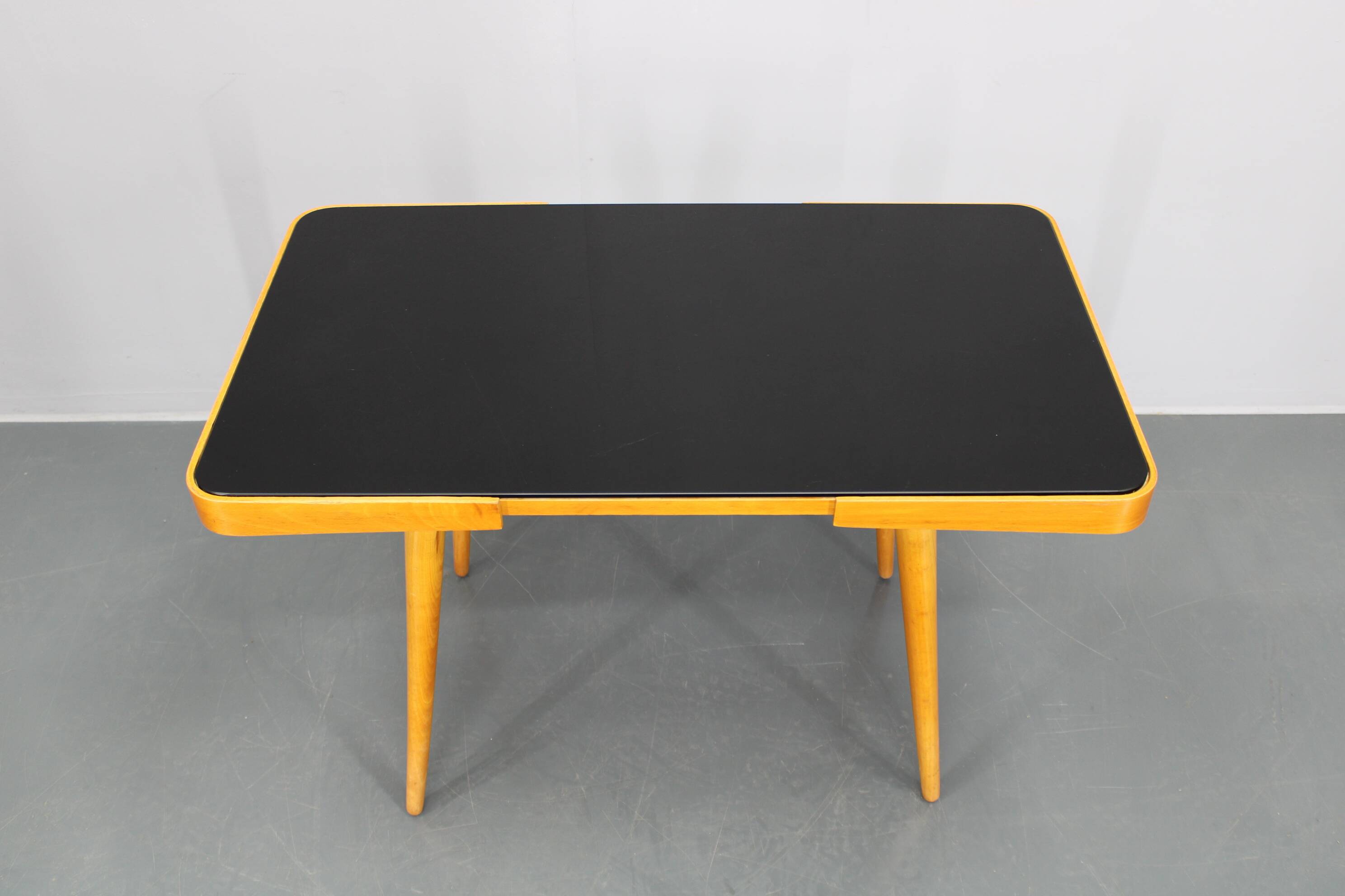 1960s Beech Coffee Table with Glass Top , Czechoslovakia