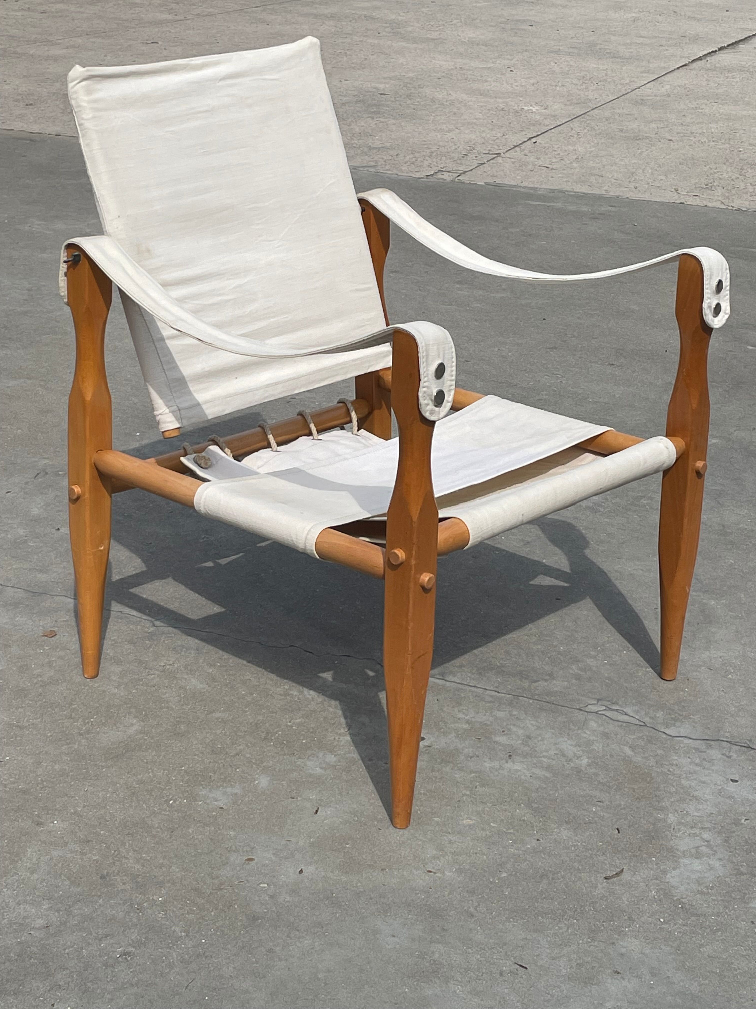 Vintage safari chair 1960s Denmark with canvas minimalist design