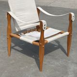 Fauteuil safari vintage 1960 Danemark avec toile design minimaliste