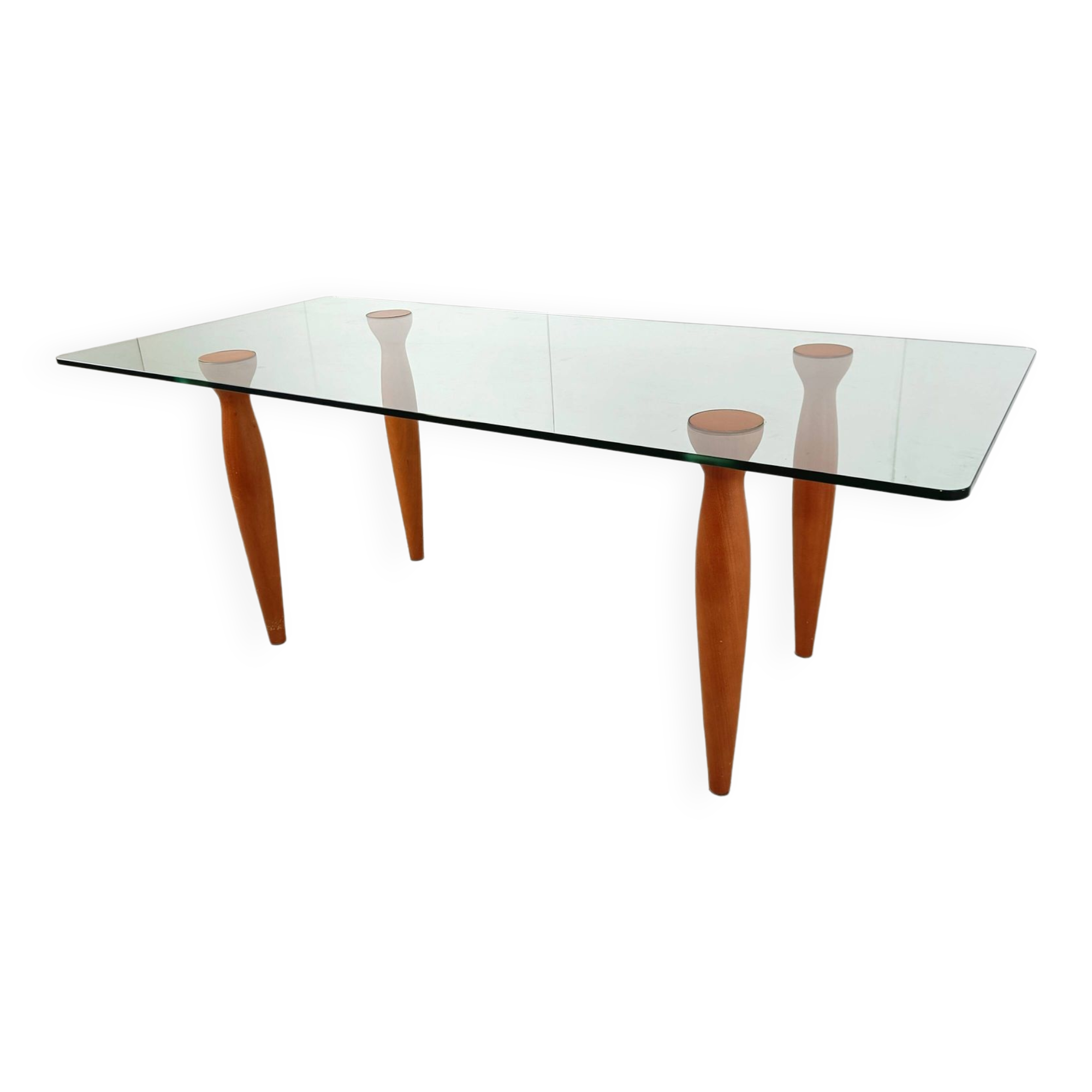 Vintage italian glass and wooden dining table, 1990s
