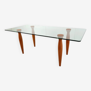 Vintage italian glass and wooden dining table, 1990s