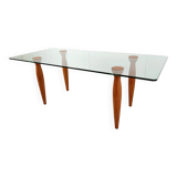 Vintage italian glass and wooden dining table, 1990s