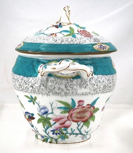 Minton porcelain sugar bowl, decor 3084 Cuckoo, blue cuckoo, excellent condition.