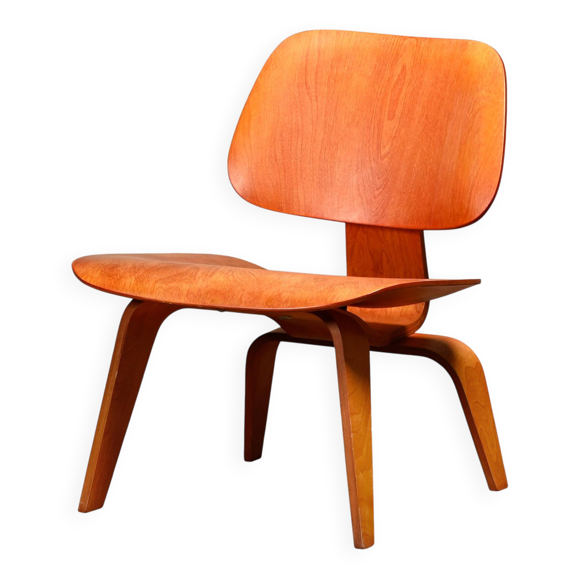 Charles & Ray Eames Early LCW Lounge Chair Red Aniline for Herman Miller