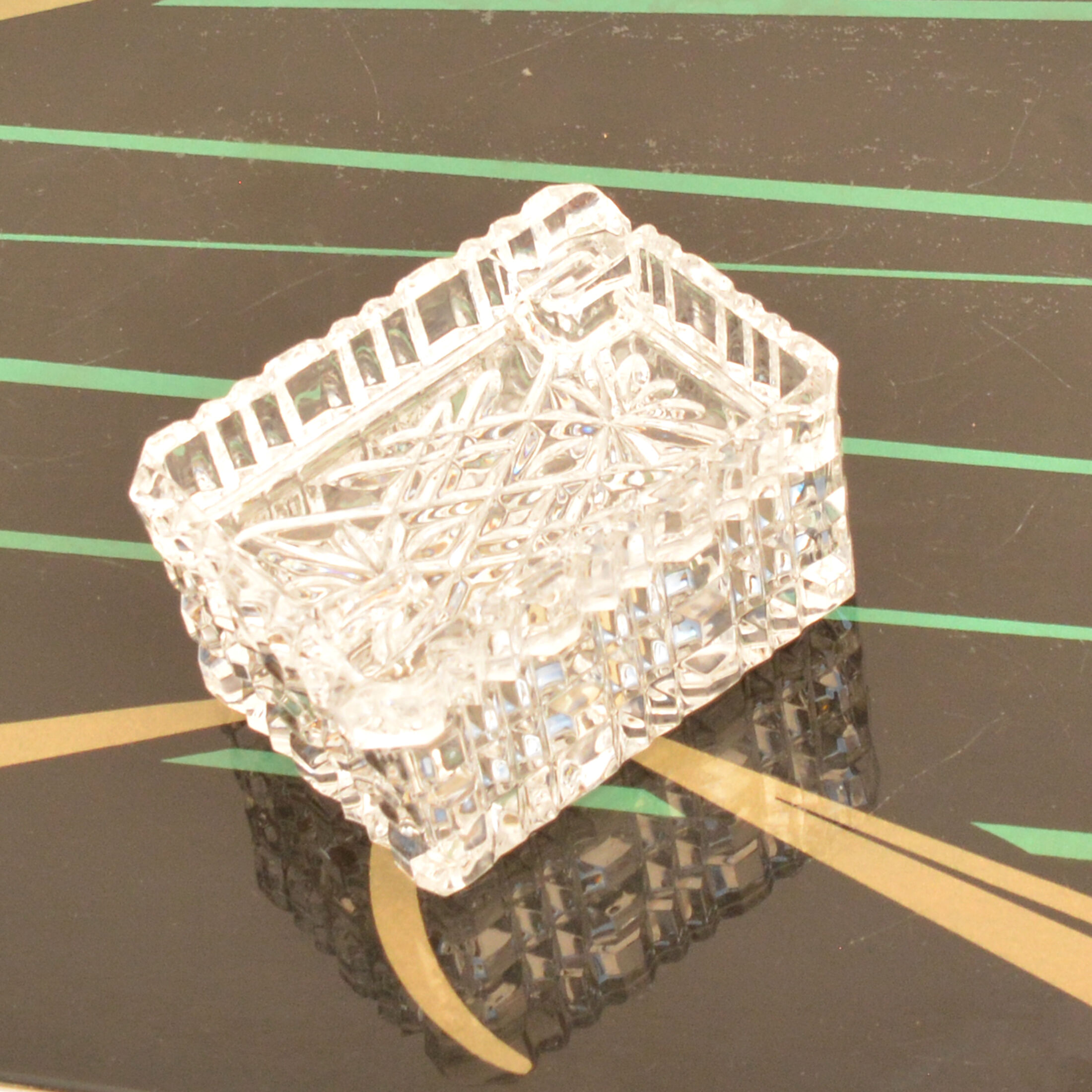 1980s crystal ashtray with cigarette case, Julia Glassworks, Poland