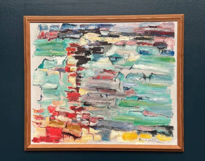 Swedish Oil on Canvas“Abstract Composition” by Klas Engman– Vintage &Framed