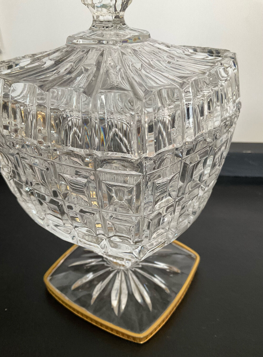 Vintage glass and brass candy box