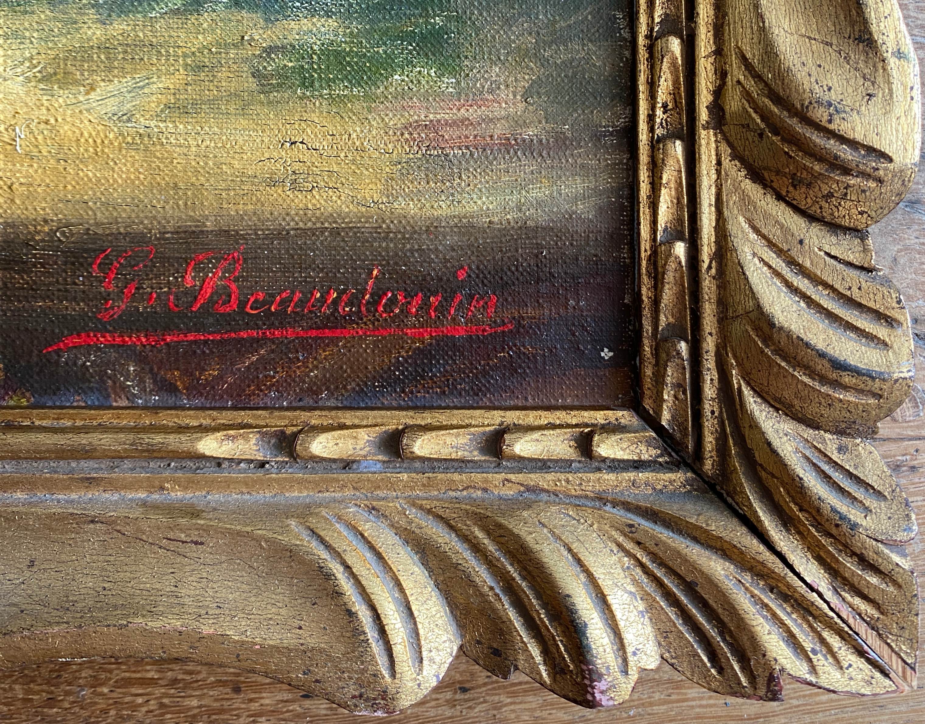 Painting "Bouquet of Lilac" signed G. Beaudouin late nineteenth + frame