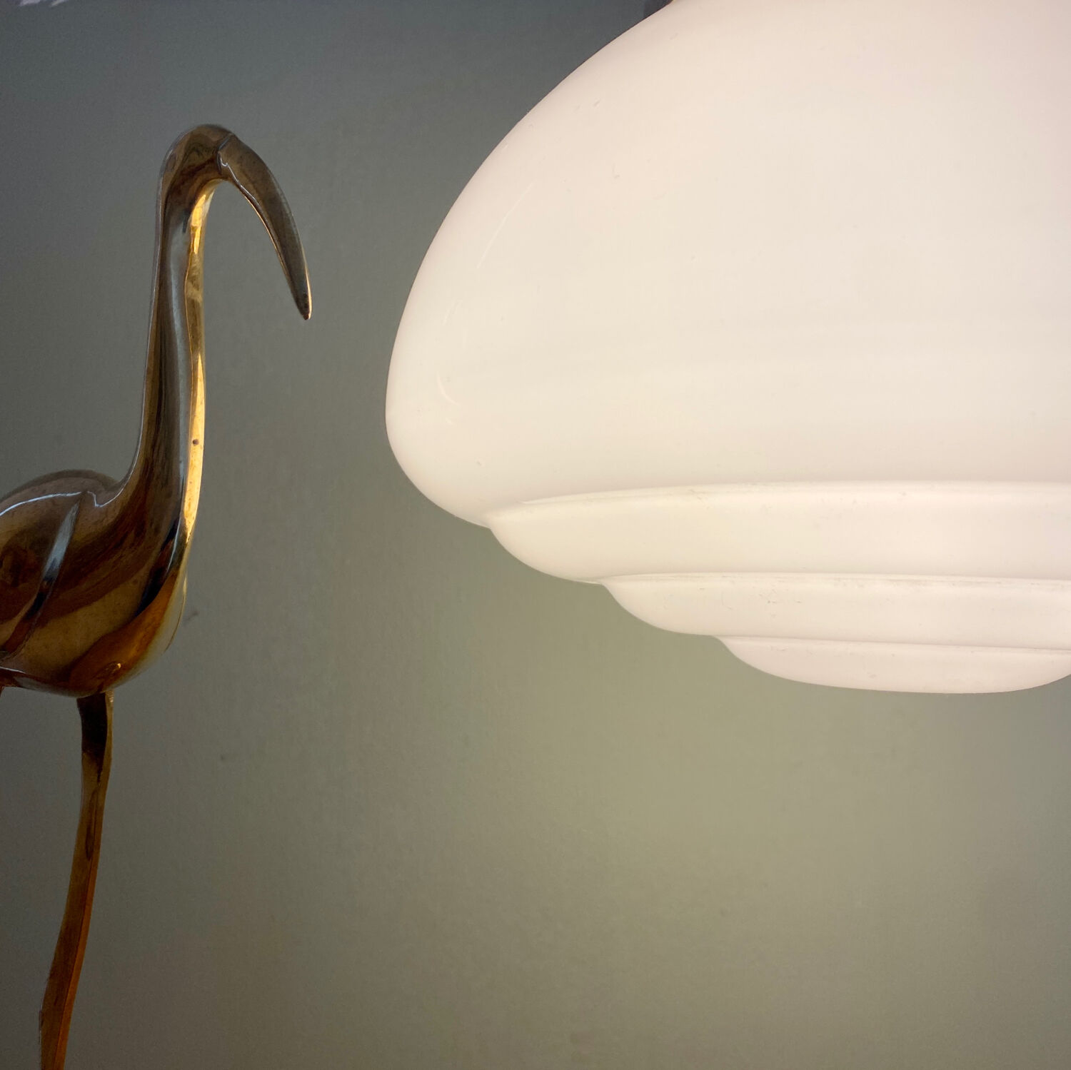 Vintage XXL art deco globe pendant light in white opaline
