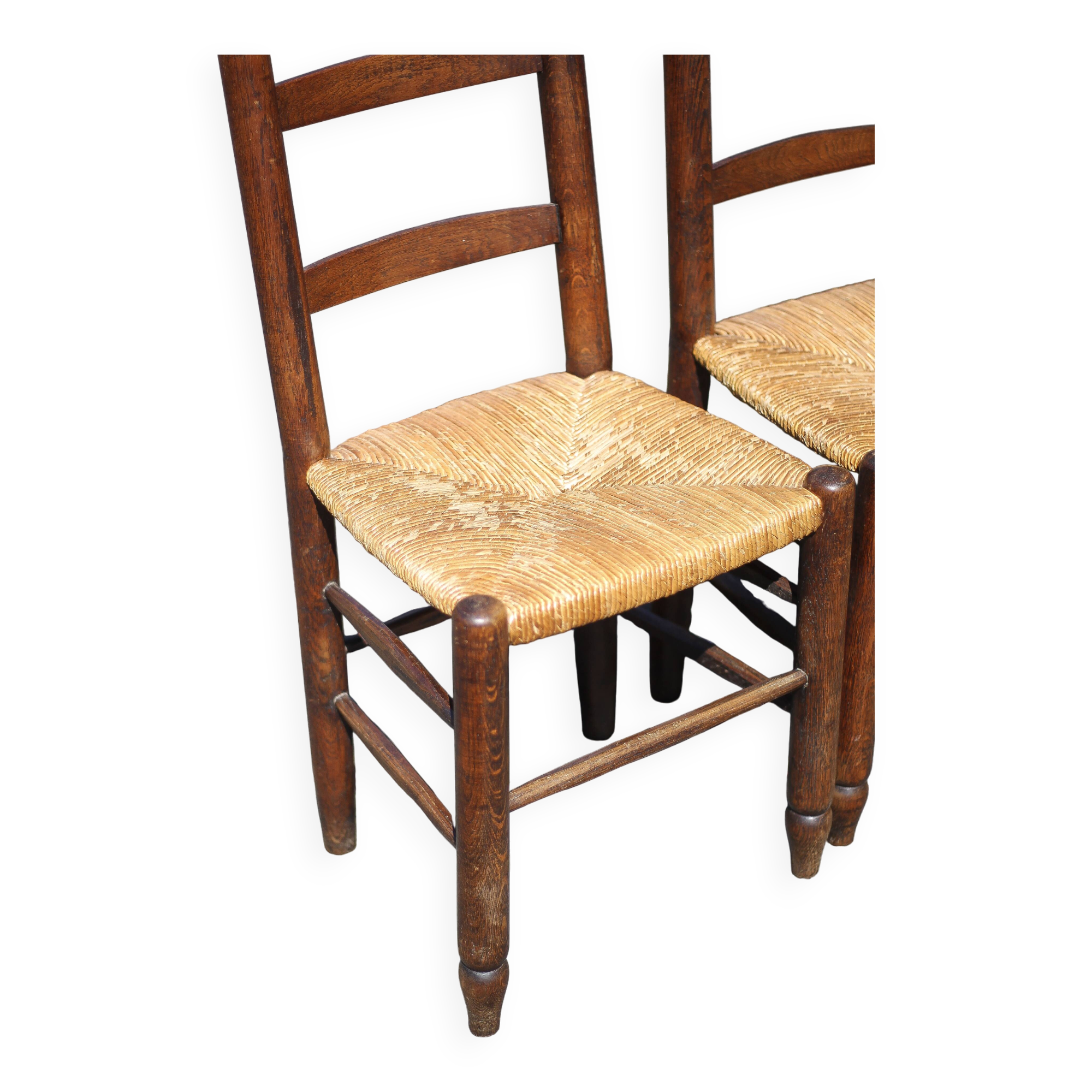 Set of 4 wooden and straw chairs, wooden chair, straw chair, countryside, chalet