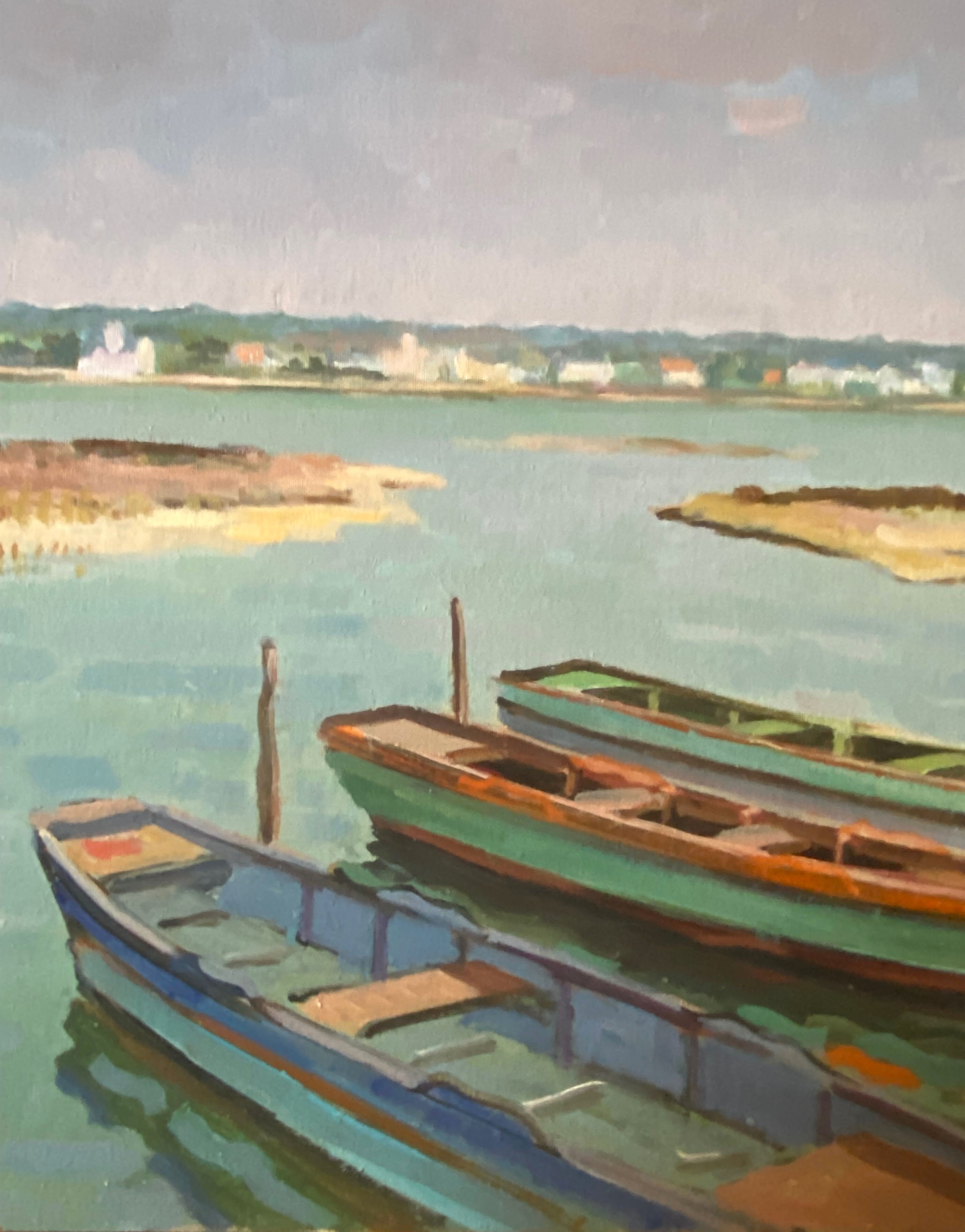 HST painting "Boats in lagoon" Marine Normandy Brittany by Robert Leboucher