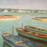 HST painting "Boats in lagoon" Marine Normandy Brittany by Robert Leboucher