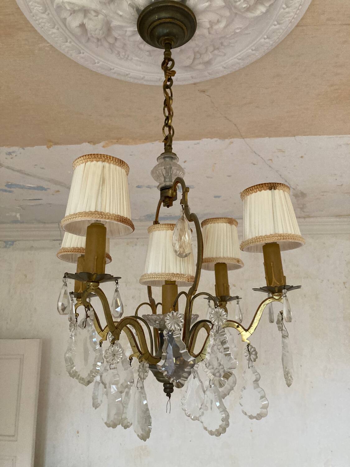 Chandelier 5 light points with glass pendants