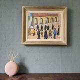 Mid-Century Modern Swedish Oil Painting "A Game of Petanque" Vintage Figurative Street Scene, Framed