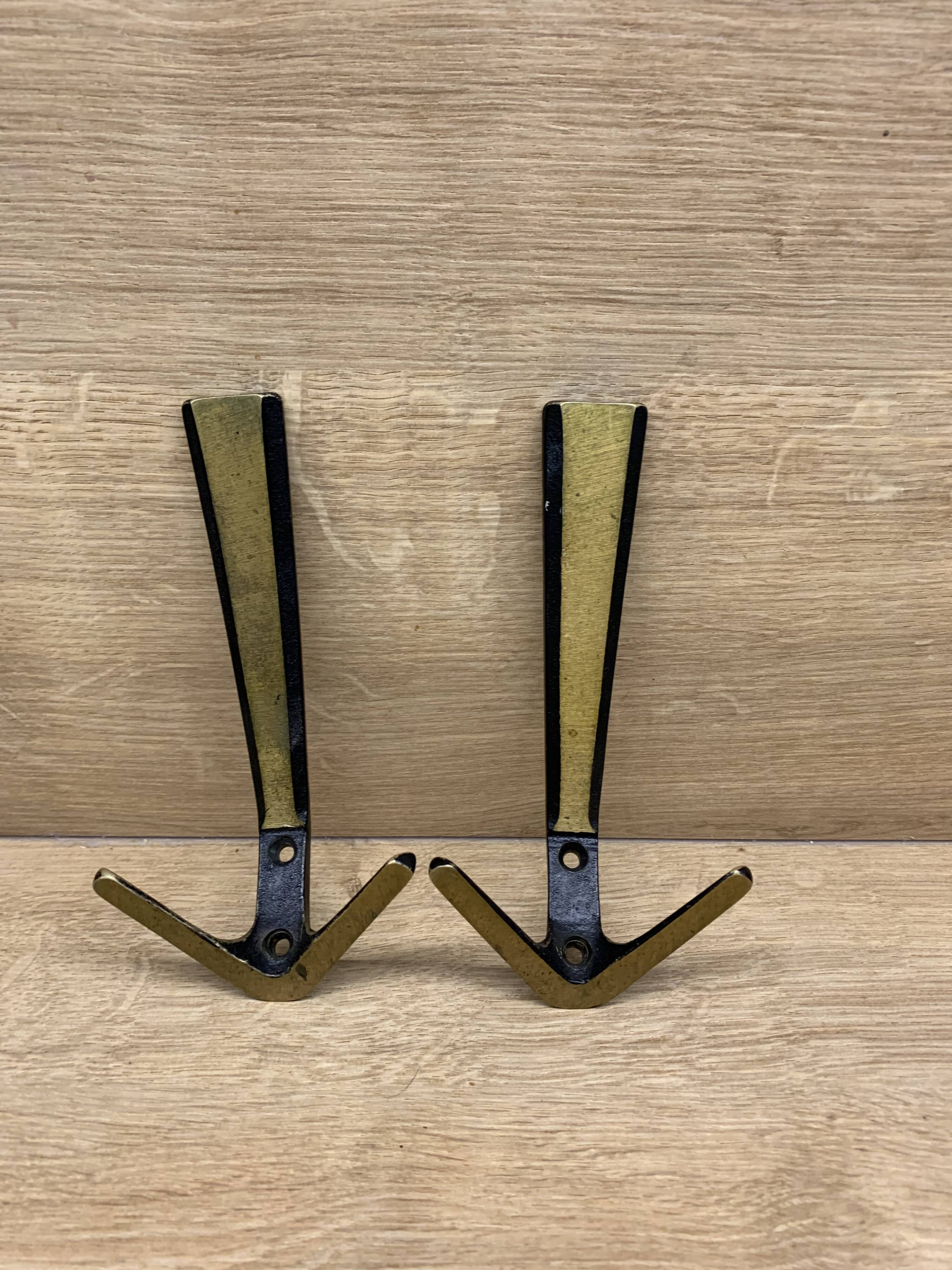 Brass wall hooks from Herta Baller, set of 2