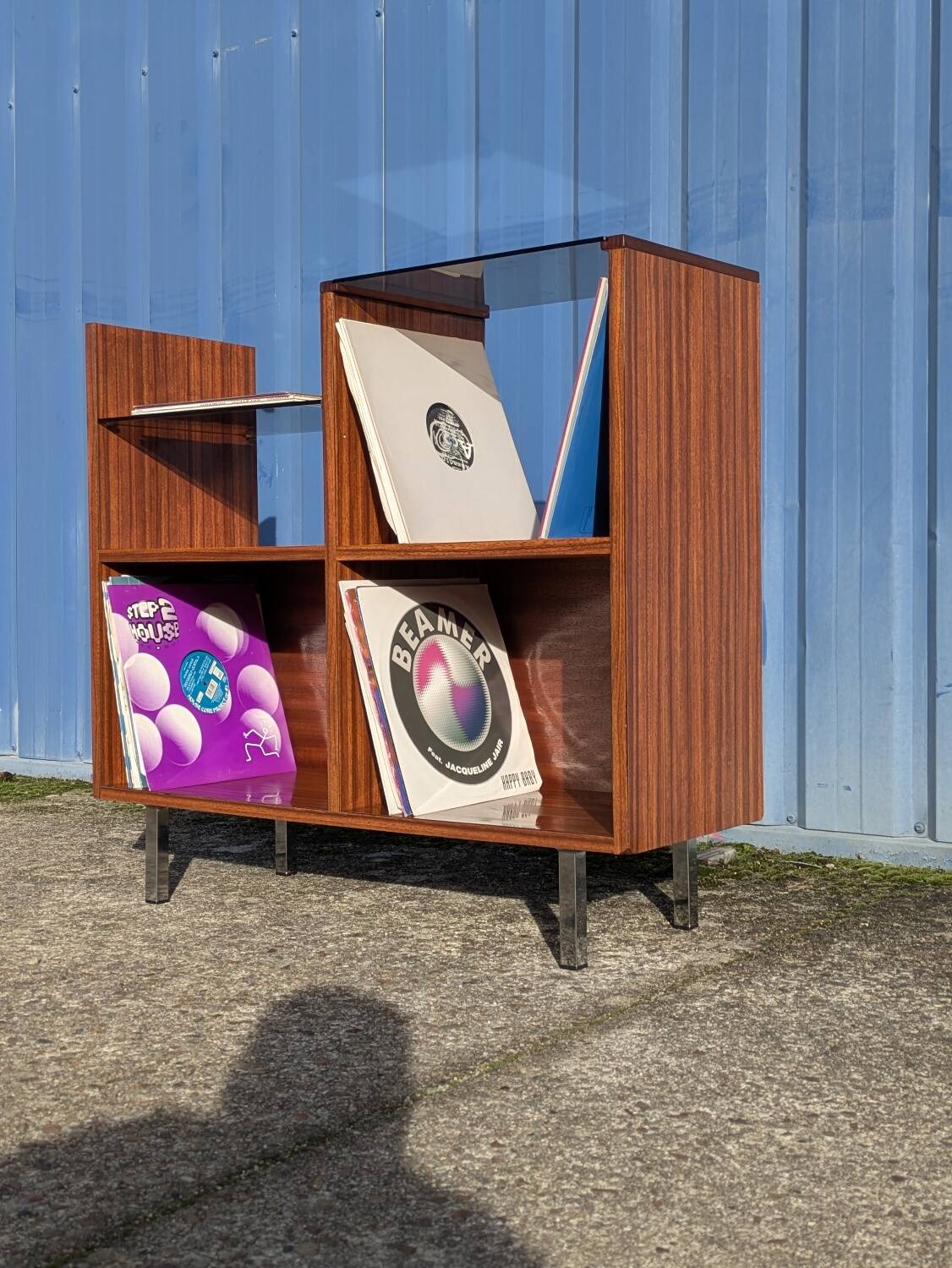 Meuble rangement Hi-Fi vinyles moderniste vintage 1960
