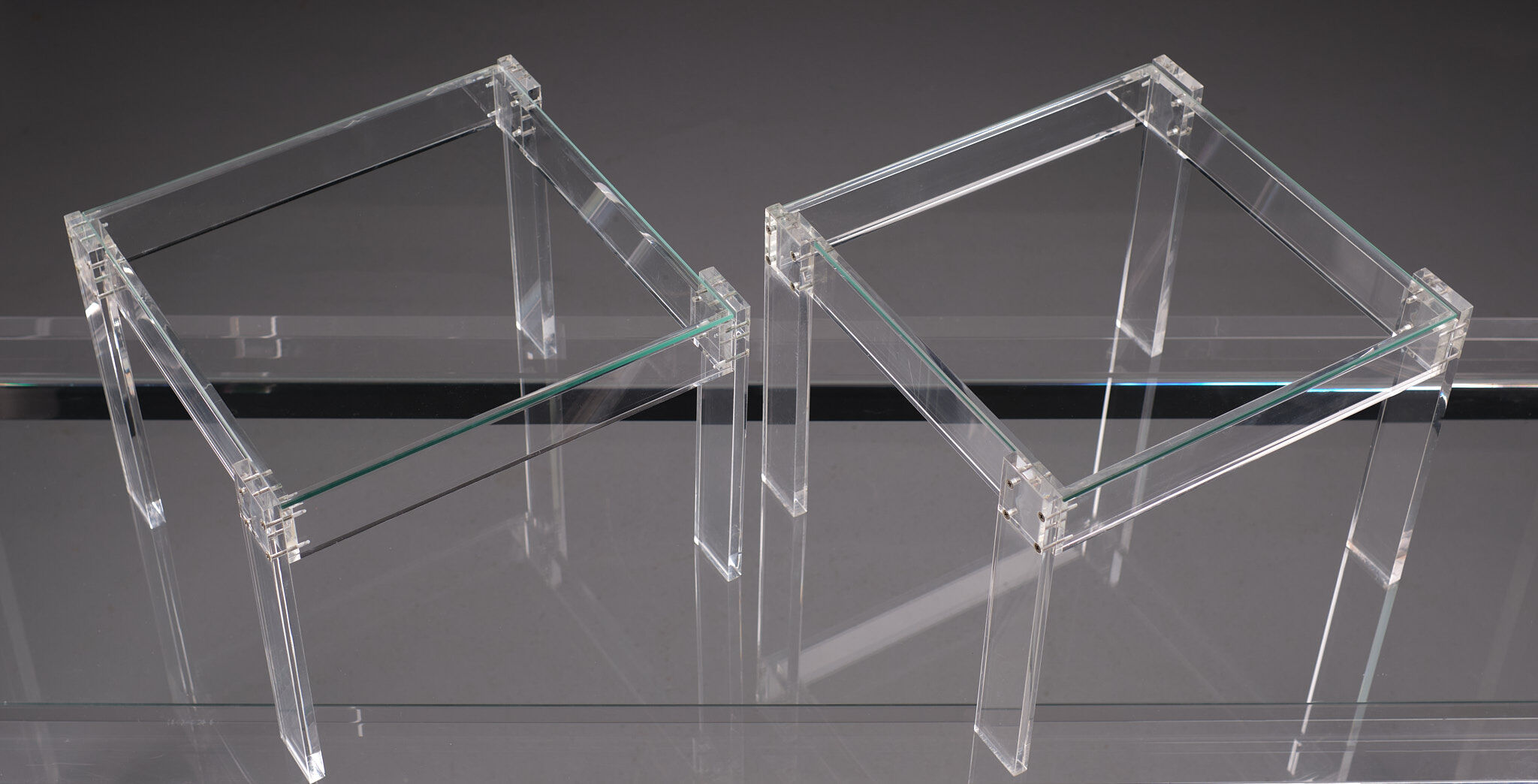 Vintage square small lucite side tables 1970s france
