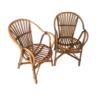 Paire de fauteuils en rotin vintage