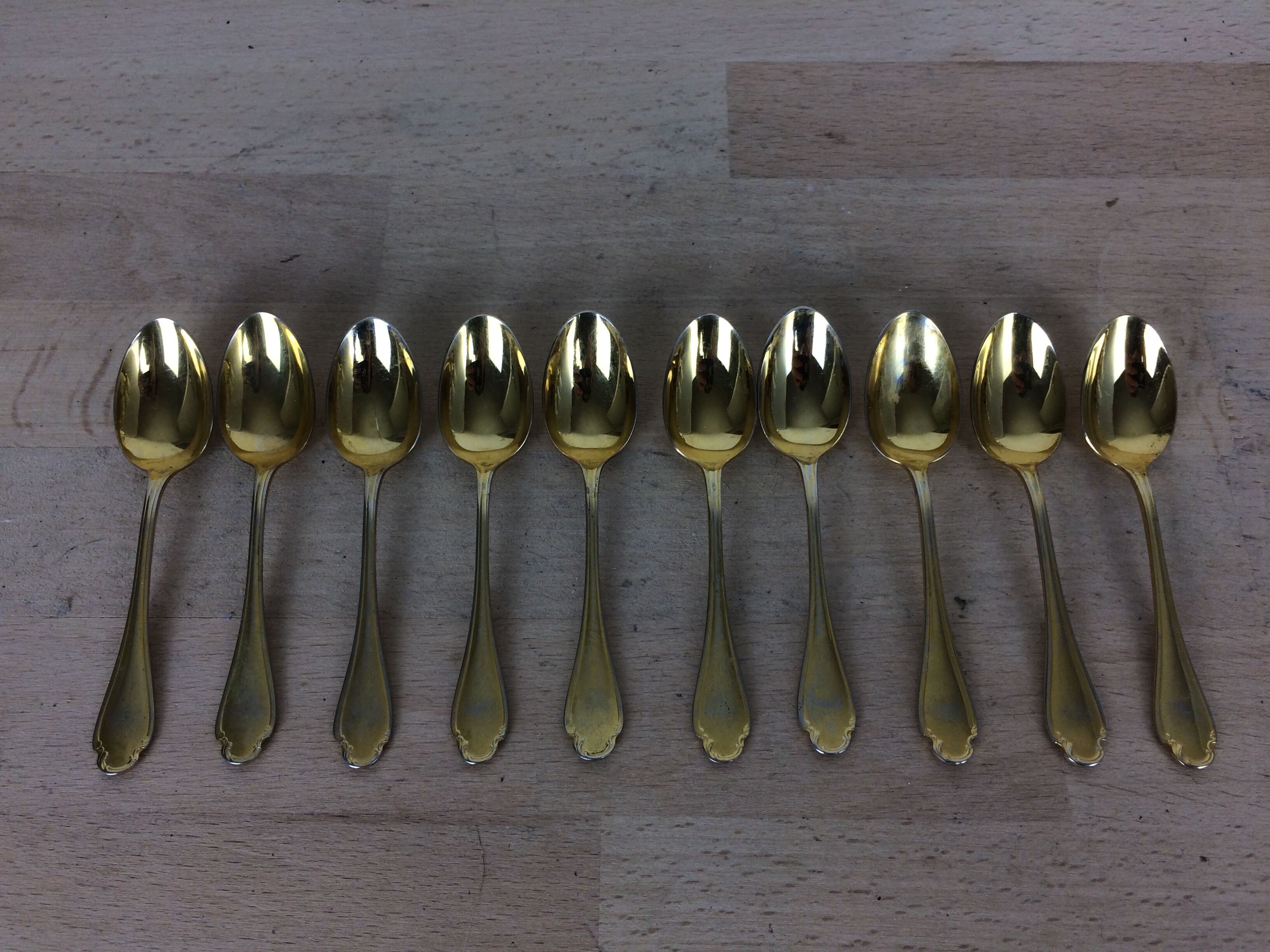 Porcelain tea set A. Vignaud Limoges and mocha spoons Christofle Alfénide