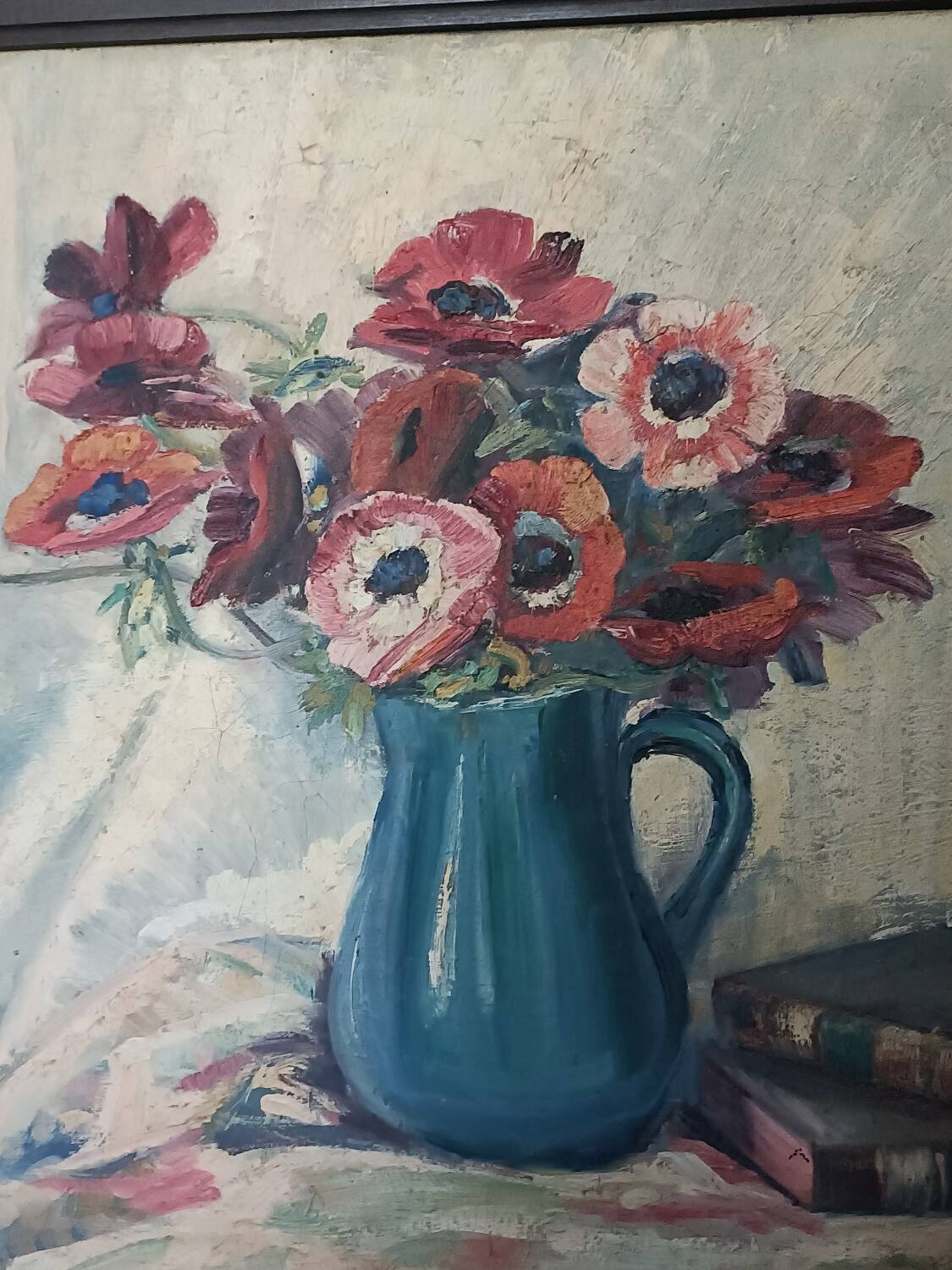 Grande huile sur toile, vase fleuri, Gustav Choley
